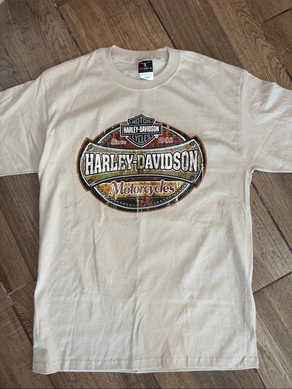 Harley-Davidson Cream Short Sleeve Logo Tee with Orange Accent